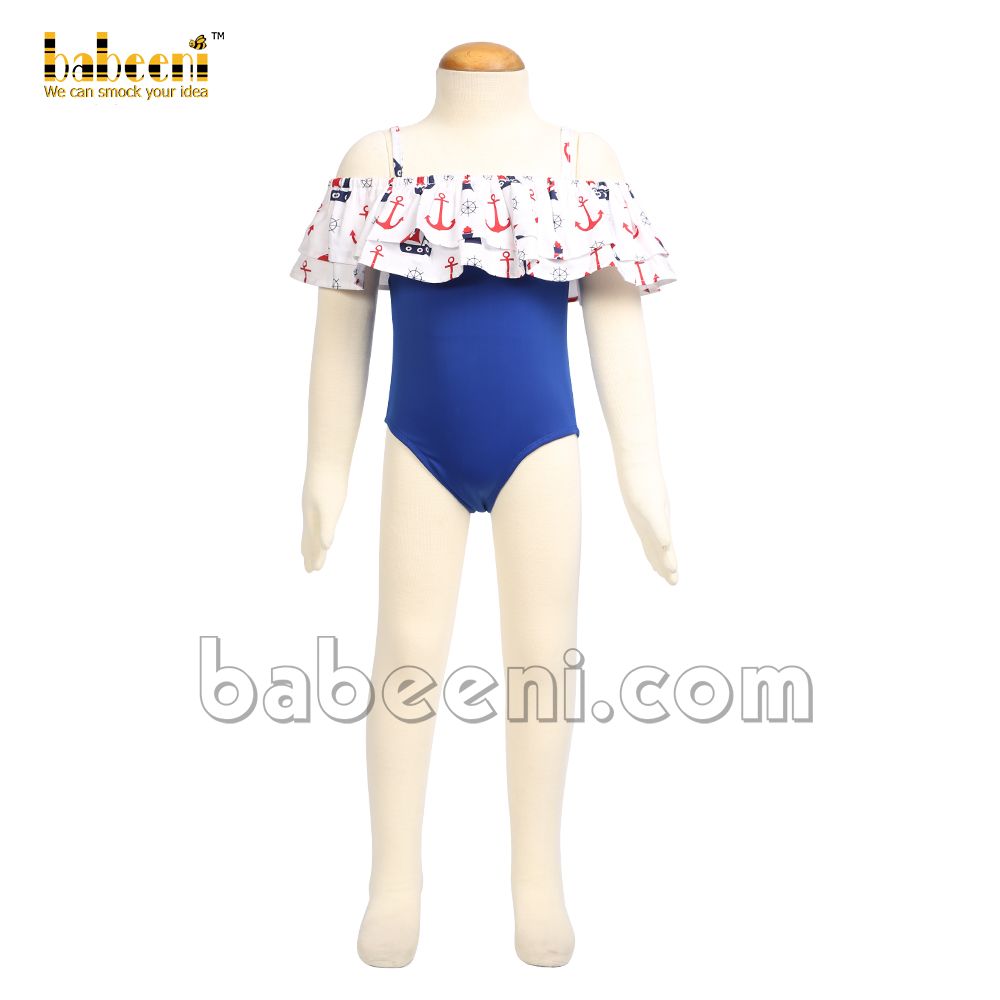 Outstanding anchor plain blue  swimwear for little girls -SW 527  